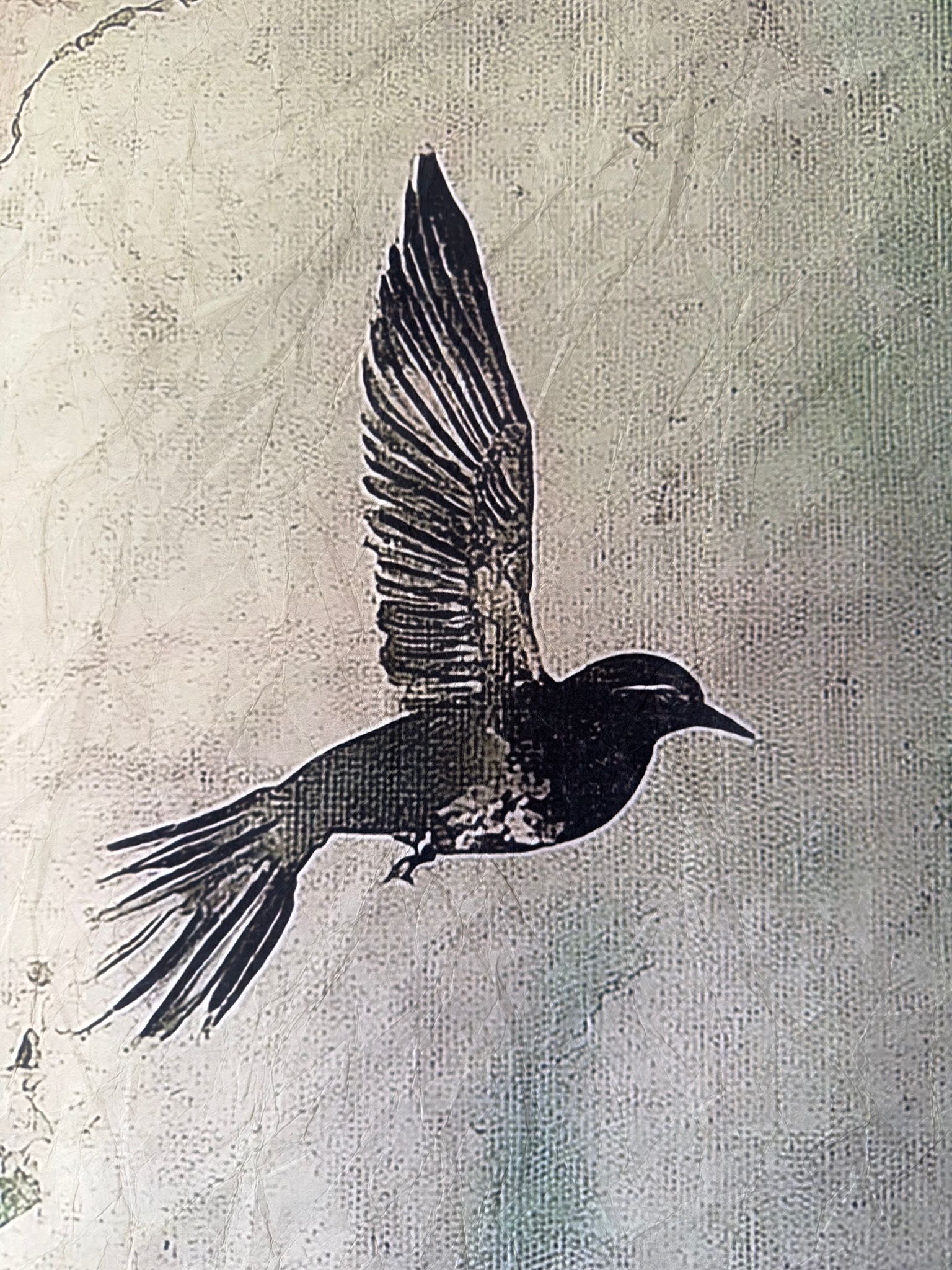 Toile à suspendre, imprimée sur papier froissé et plissé à la main