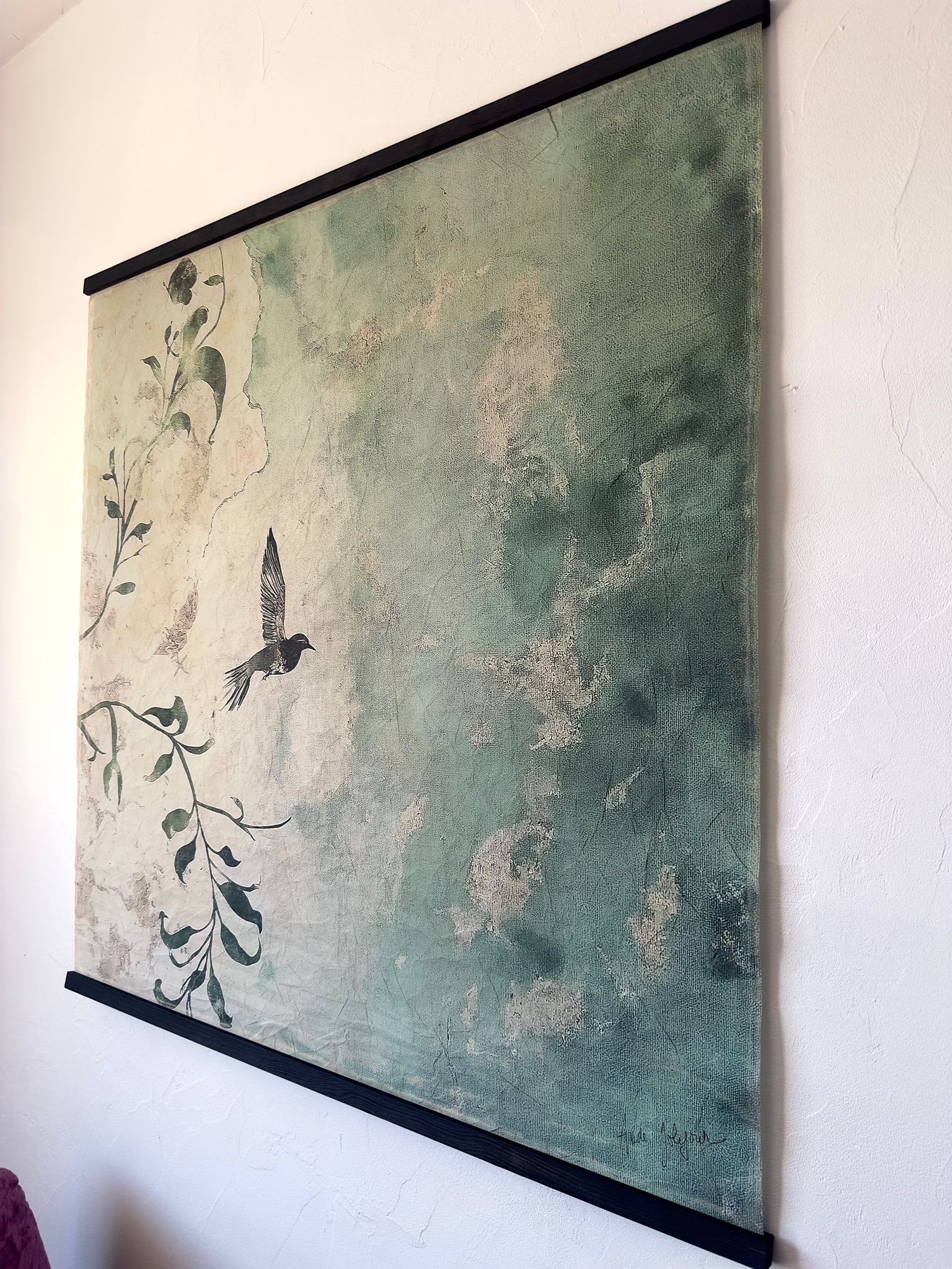 Toile à suspendre, imprimée sur papier froissé et plissé à la main