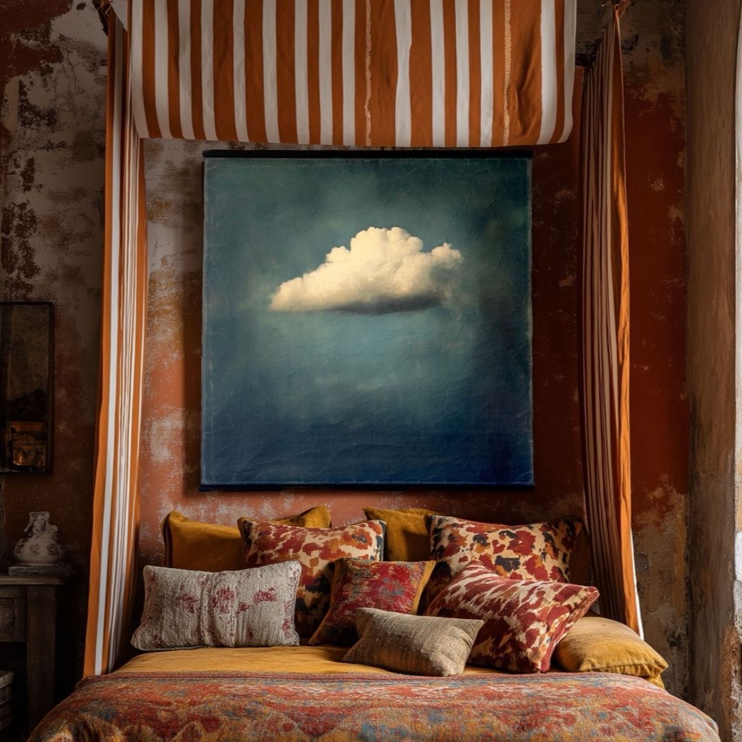 Toile à suspendre, imprimée sur papier froissé et plissé à la main