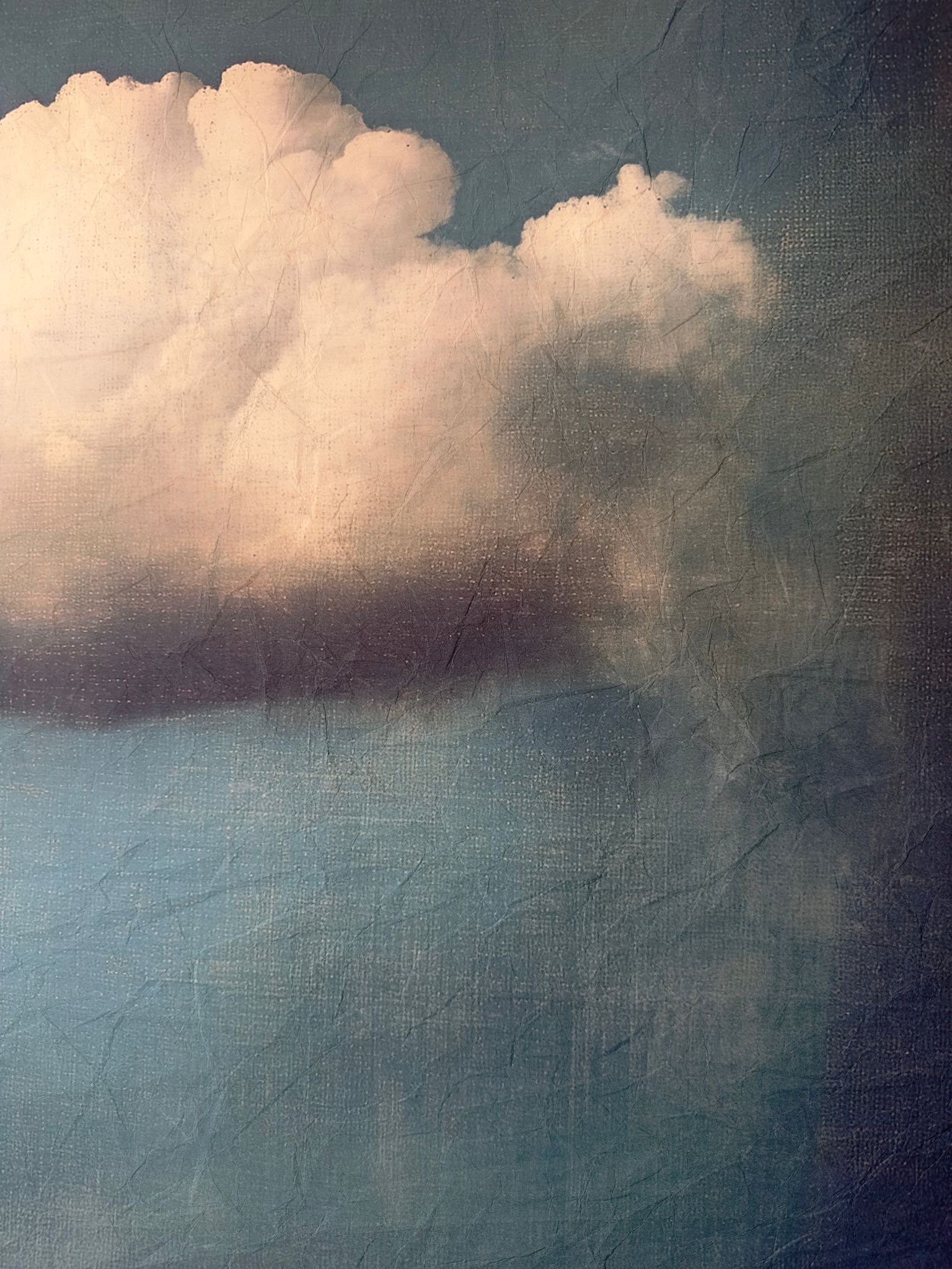 Toile à suspendre, imprimée sur papier froissé et plissé à la main