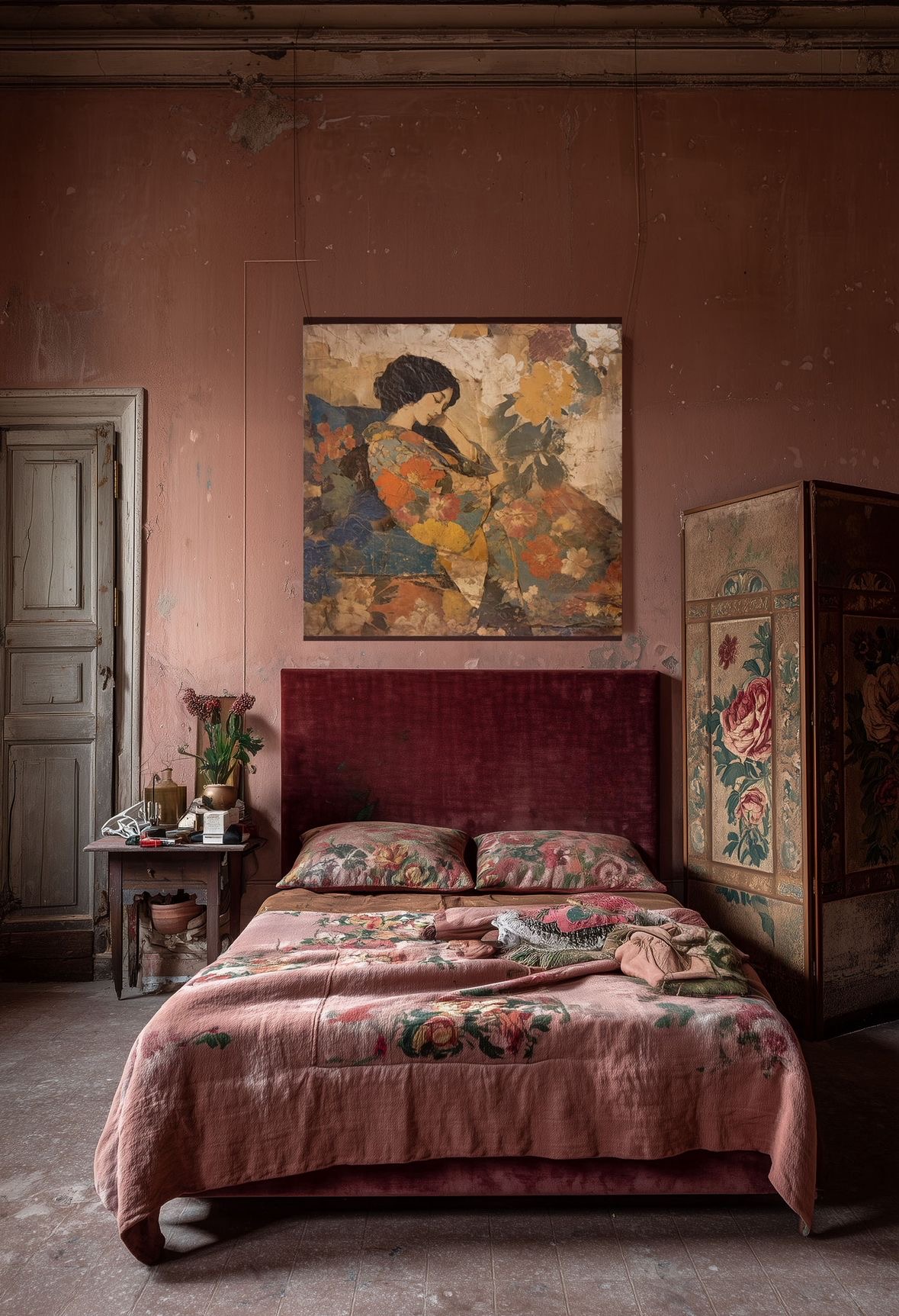 Toile à suspendre, imprimée sur papier froissé et plissé à la main