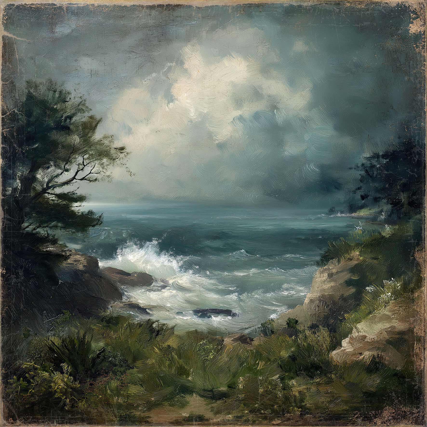 Toile à suspendre, imprimée sur papier froissé et plissé à la main