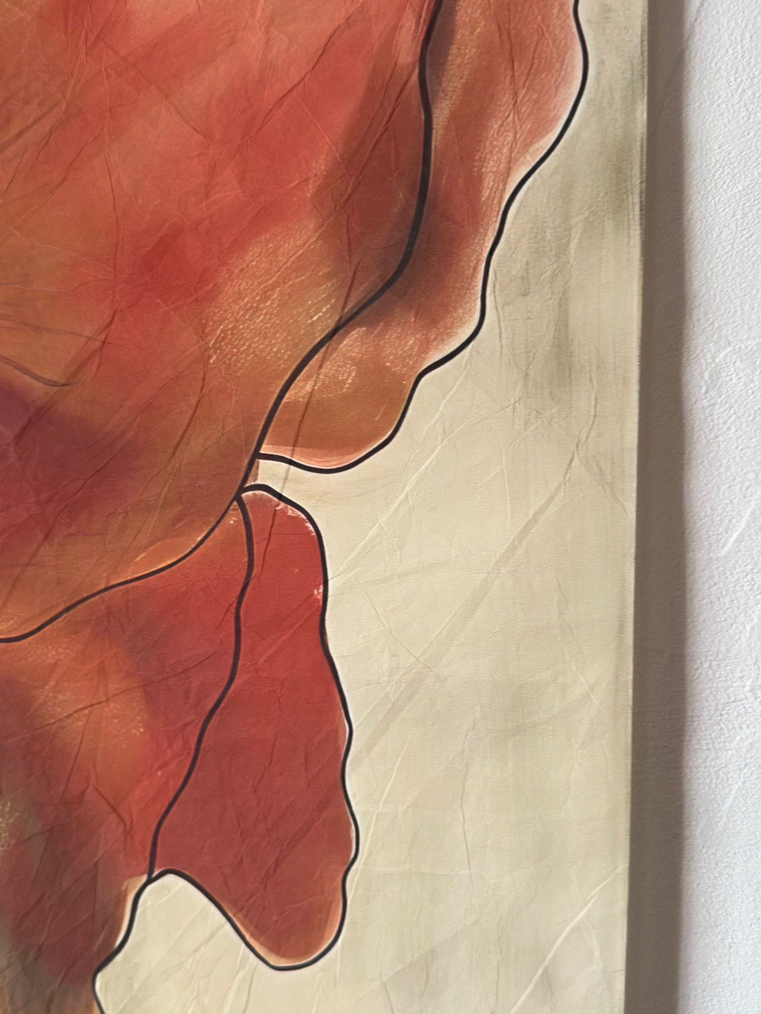 Toile à suspendre, imprimée sur papier froissé et plissé à la main