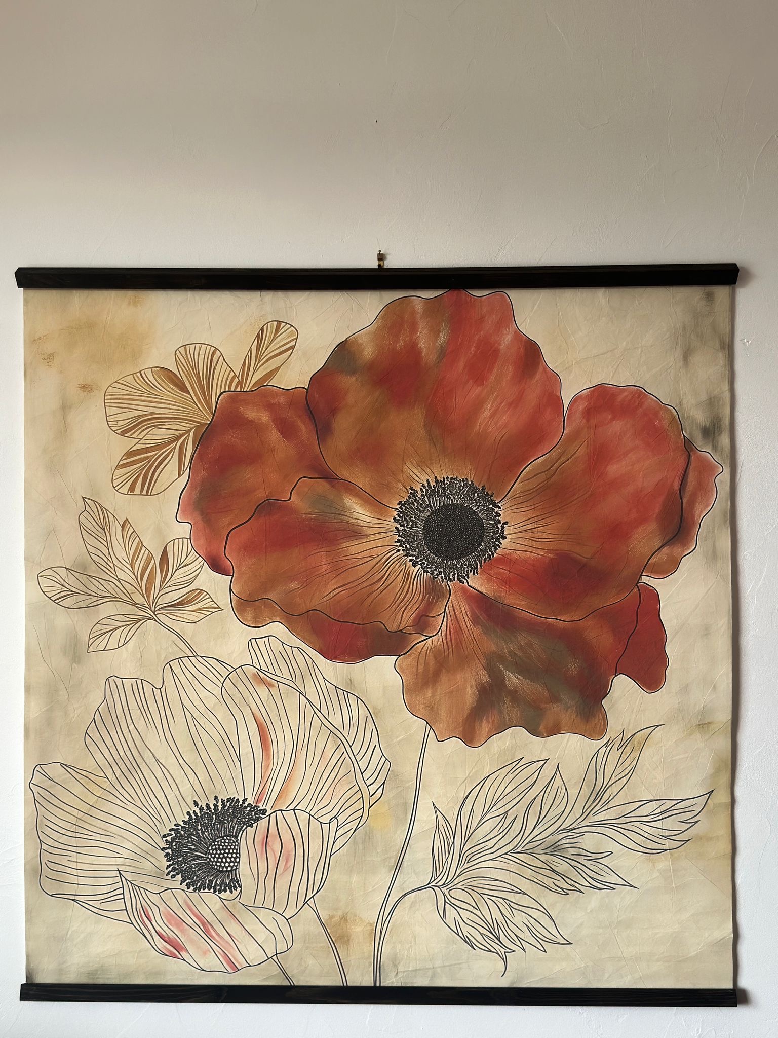 Toile à suspendre, imprimée sur papier froissé et plissé à la main