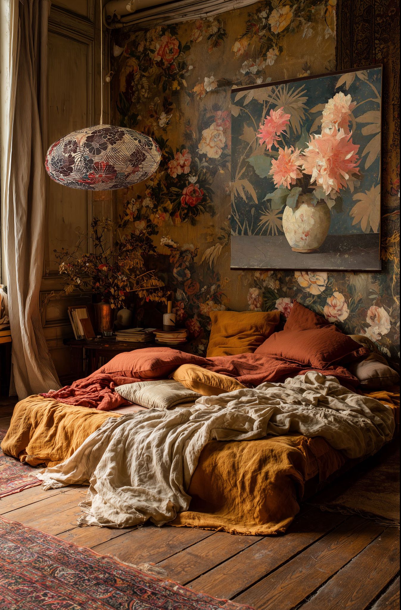 Toile à suspendre, imprimée sur papier froissé et plissé à la main