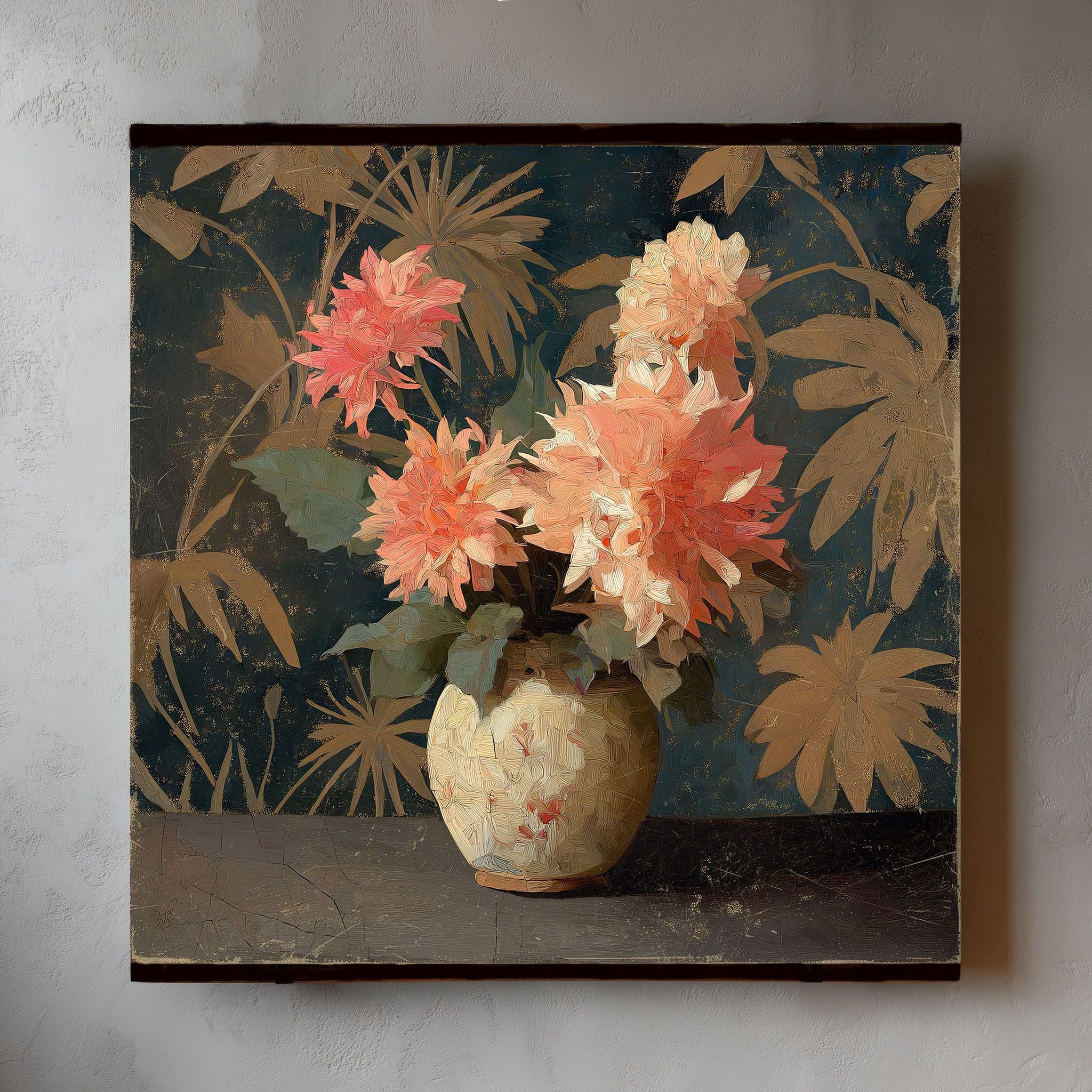 Toile à suspendre, imprimée sur papier froissé et plissé à la main