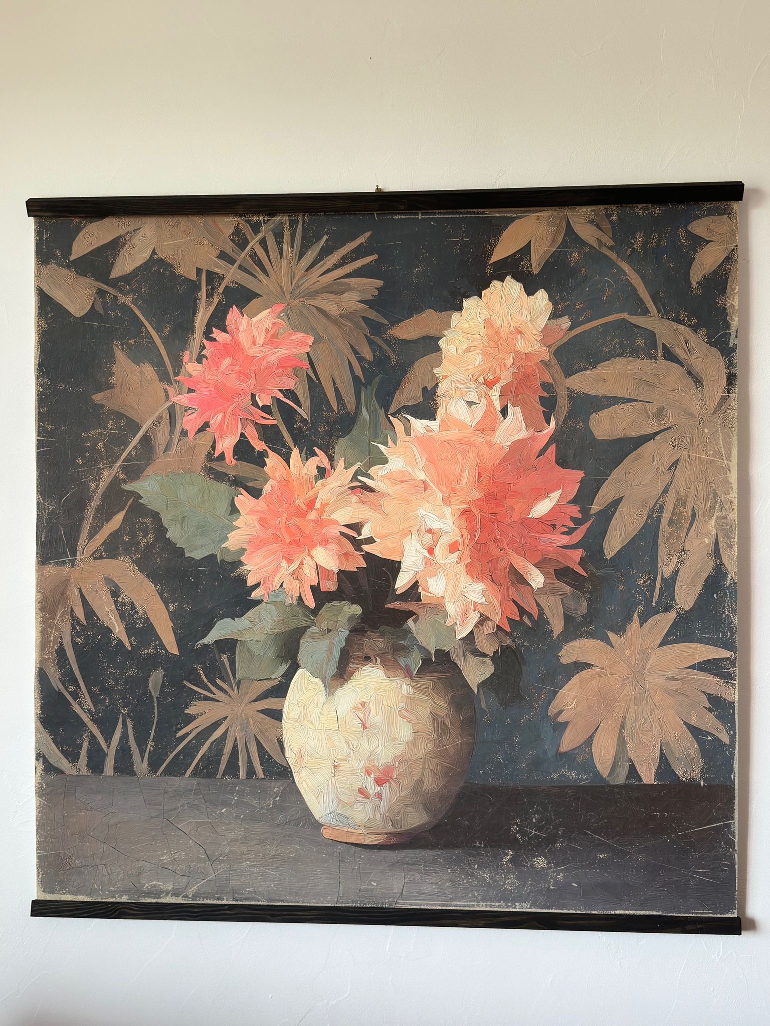 Toile à suspendre, imprimée sur papier froissé et plissé à la main