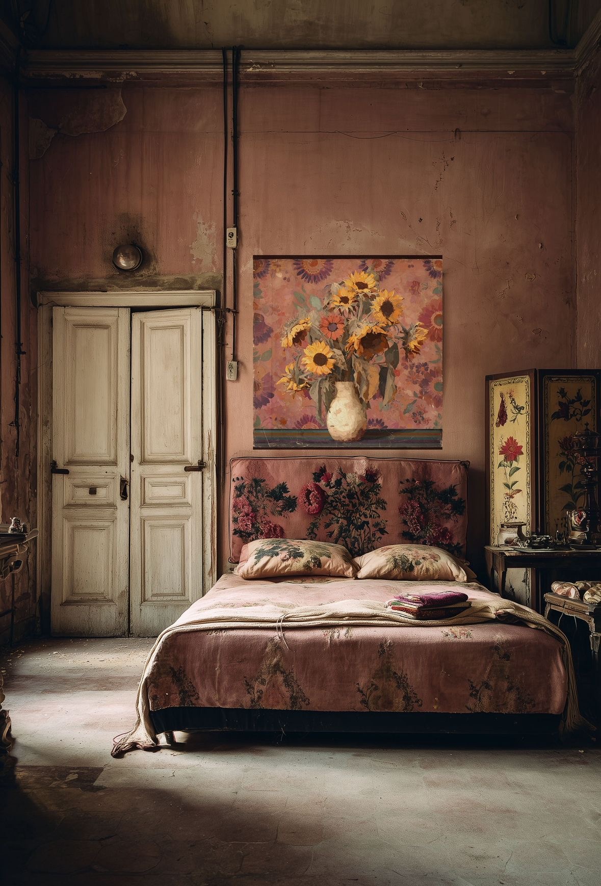 Toile à suspendre, imprimée sur papier froissé et plissé à la main