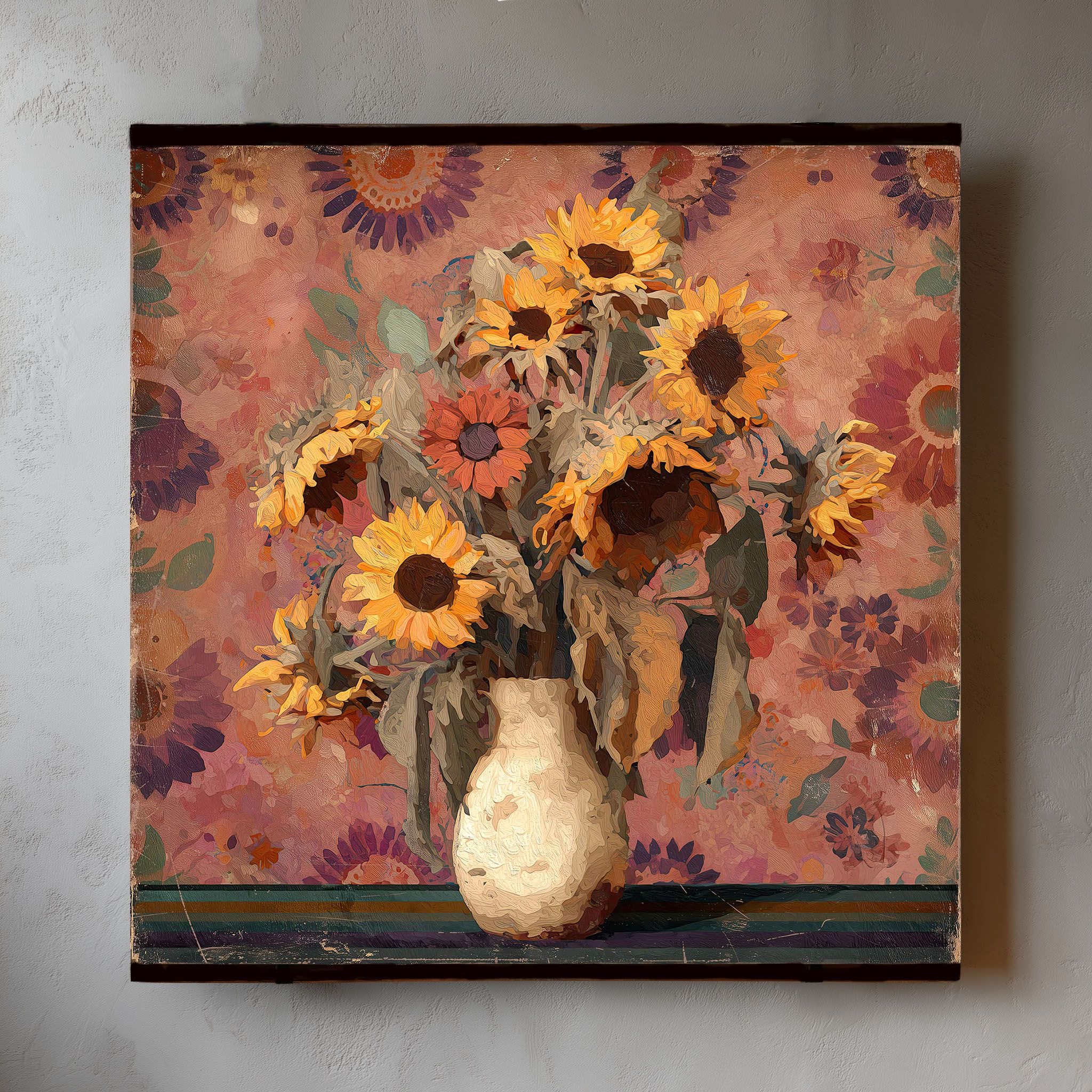 Toile à suspendre, imprimée sur papier froissé et plissé à la main