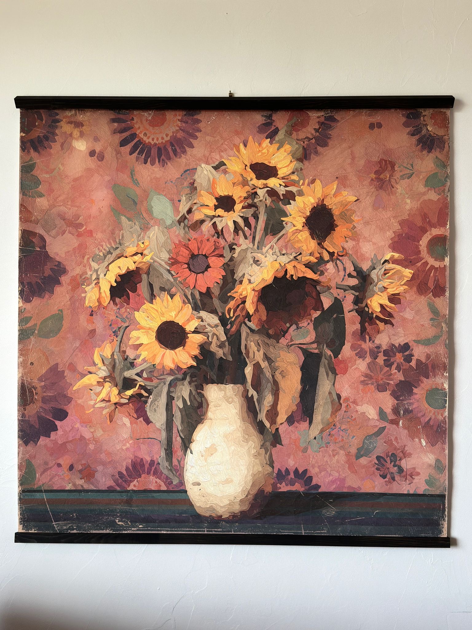 Toile à suspendre, imprimée sur papier froissé et plissé à la main