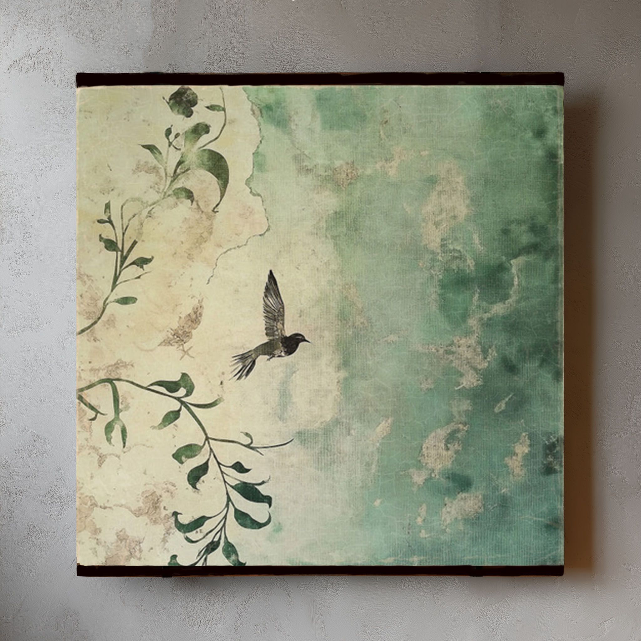 Toile à suspendre, imprimée sur papier froissé et plissé à la main