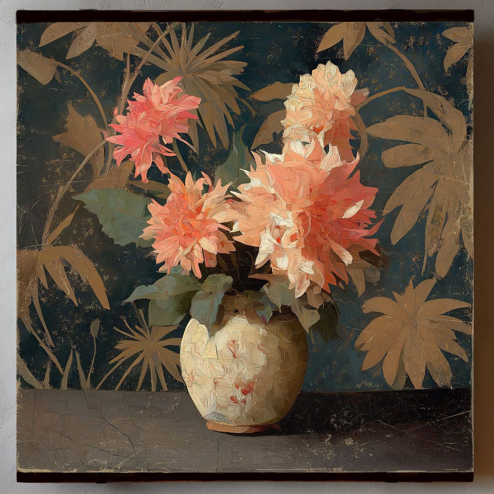 Toile à suspendre, imprimée sur papier froissé et plissé à la main