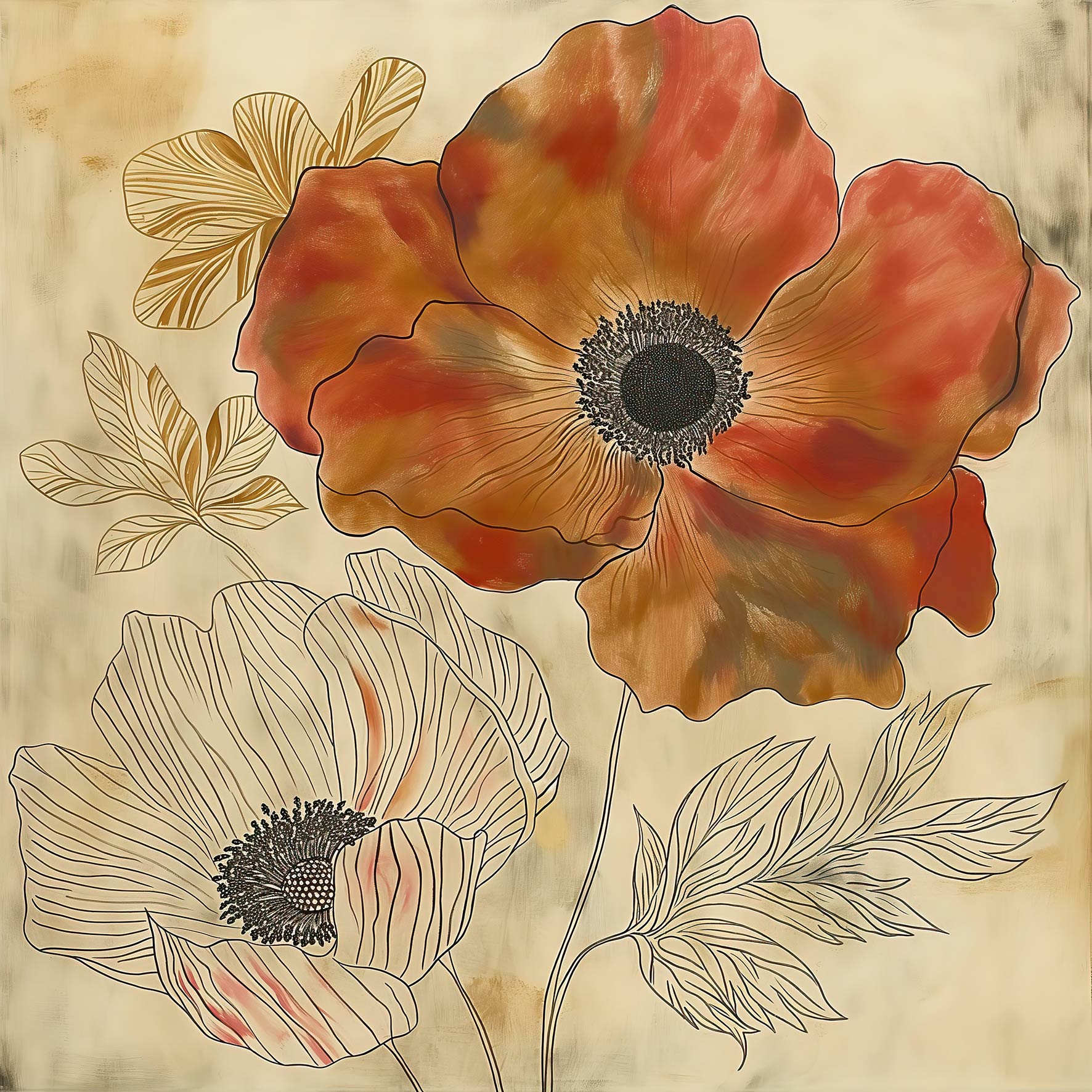 Toile à suspendre, imprimée sur papier froissé et plissé à la main