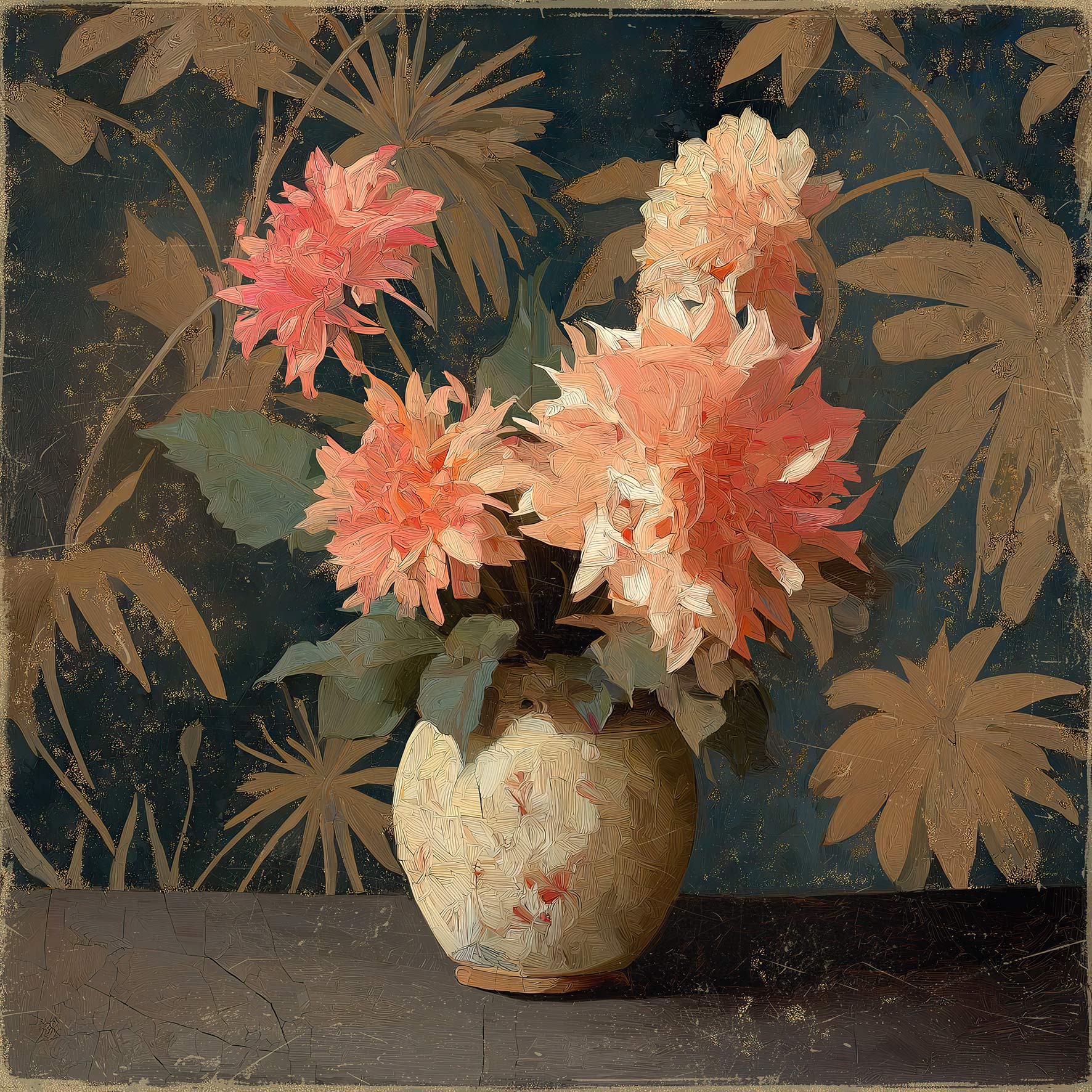 Toile à suspendre, imprimée sur papier froissé et plissé à la main