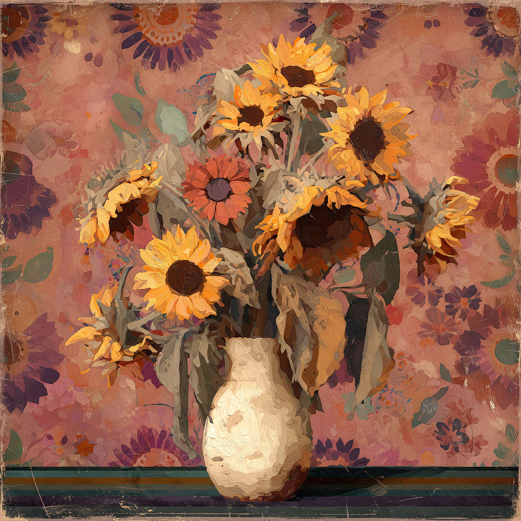 Toile à suspendre, imprimée sur papier froissé et plissé à la main